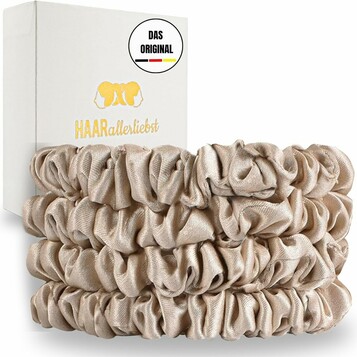 Gumki do włosów HAARallerliebst, jedwabne Scrunchie, zestaw 4 szt., beżowe