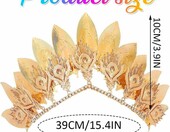 Diadem ślubny Zoestar, złota tiara typu wieniec grecki – zdjęcie 2