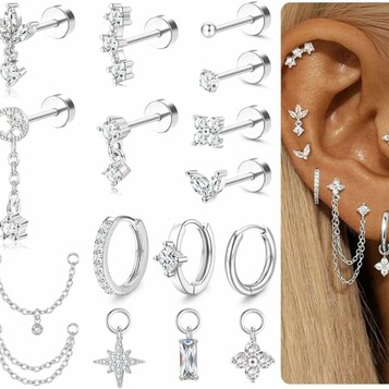 Piercing biżuteria MILACOLATO, kolczyki Helix ze stali chirurgicznej, srebrne