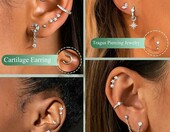 Piercing biżuteria MILACOLATO, kolczyki Helix ze stali chirurgicznej, srebrne – zdjęcie 2