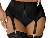 comeondear Pas do pończoch koronkowy z 6 klipsami - czarny, XL-XXL – zdjęcie 1