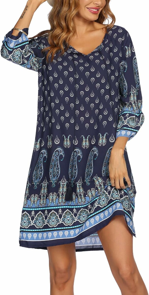 Zeagoo Tunika plażowa damska boho - granatowa, XL