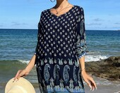 Zeagoo Tunika plażowa damska boho - granatowa, XL – zdjęcie 4