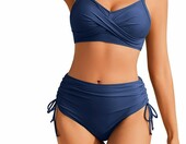 Ekouaer Strój kąpielowy damski bikini z wysokim stanem - niebieski L – zdjęcie 1