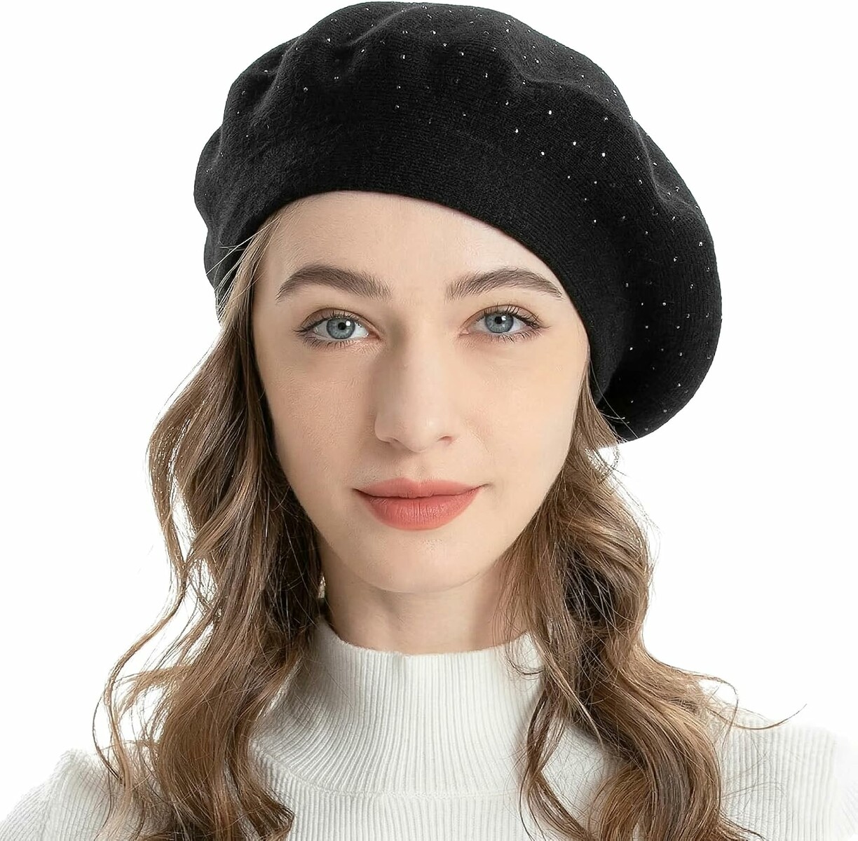 ZLYC beret damski dwustronny – francuski beret wełniany, błyszczący czarny