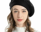 ZLYC beret damski dwustronny – francuski beret wełniany, błyszczący czarny – zdjęcie 1