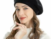 ZLYC beret damski dwustronny – francuski beret wełniany, błyszczący czarny – zdjęcie 2
