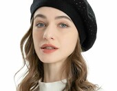 ZLYC beret damski dwustronny – francuski beret wełniany, błyszczący czarny – zdjęcie 3