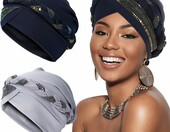 XEPST turban damski wstępnie zawiązany 2 szt. – nakrycie głowy, granatowo-szary – zdjęcie 1