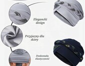 XEPST turban damski wstępnie zawiązany 2 szt. – nakrycie głowy, granatowo-szary – zdjęcie 2