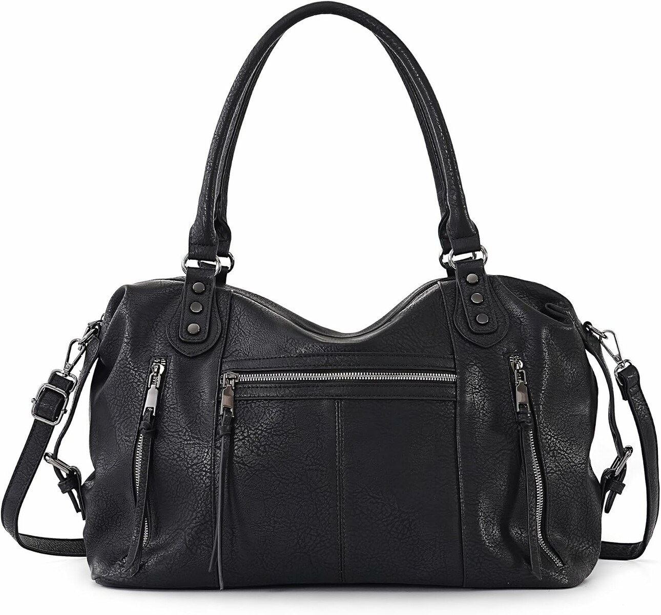 Torba damska TANTOMI na ramię i crossbody, czarna, wiele kieszeni