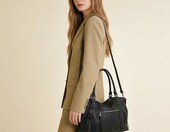 Torba damska TANTOMI na ramię i crossbody, czarna, wiele kieszeni – zdjęcie 2