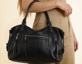Torba damska TANTOMI na ramię i crossbody, czarna, wiele kieszeni – zdjęcie 3