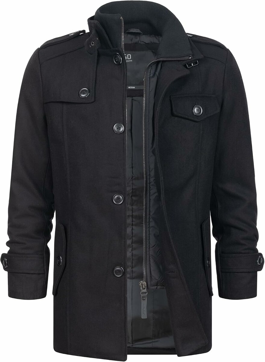 Indicode Brandon płaszcz męski wełniany, krótki, stójka, czarny, 3XL