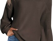 Zeagoo sweter damski oversize, gruba dzianina, brązowy, L – zdjęcie 1