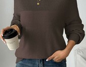Zeagoo sweter damski oversize, gruba dzianina, brązowy, L – zdjęcie 2