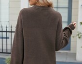 Zeagoo sweter damski oversize, gruba dzianina, brązowy, L – zdjęcie 5