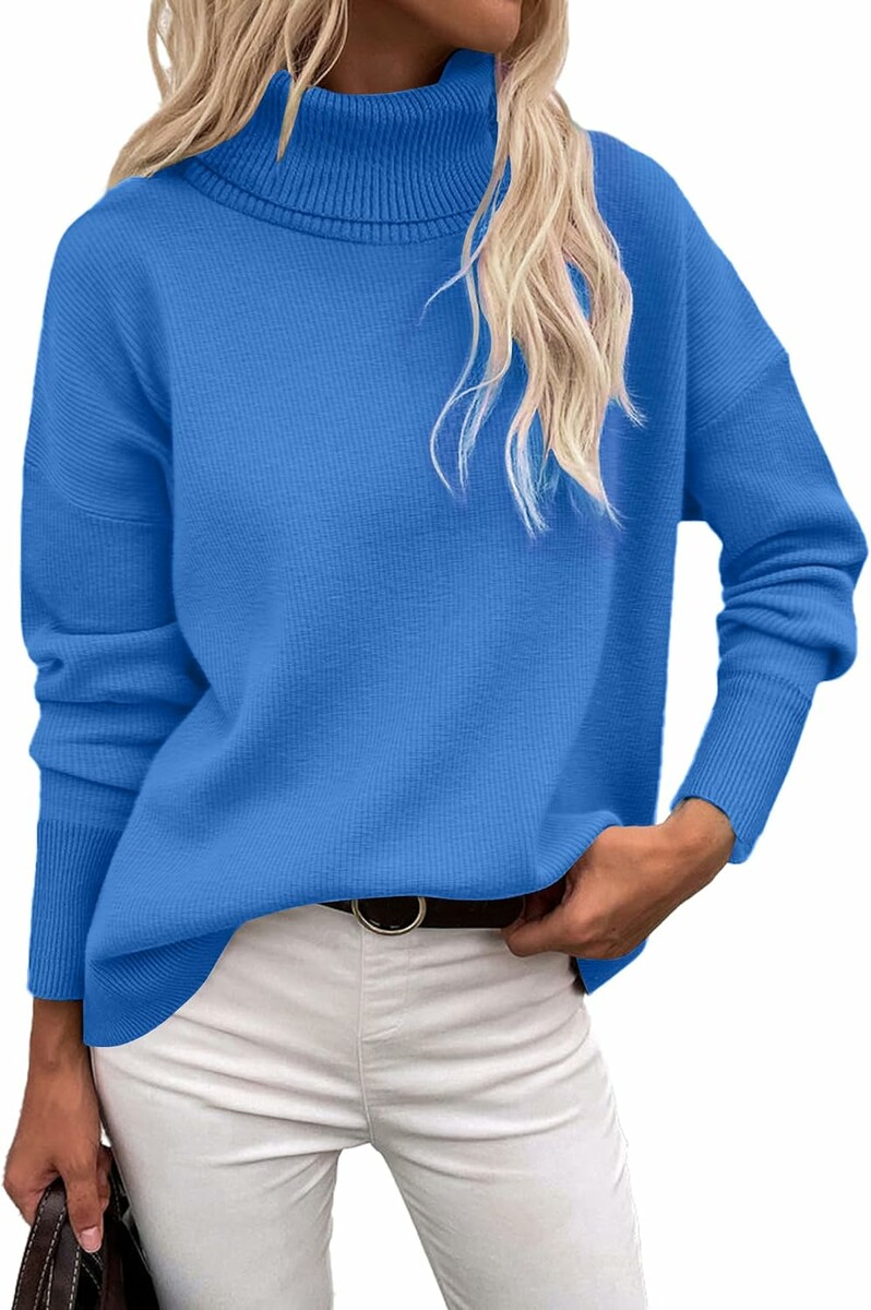 Zeagoo golf damski, sweter z dzianiny, morski błękit, XL