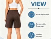 Terecey spodenki damskie sportowe, wysoki stan, kieszenie, brązowe, L – zdjęcie 5