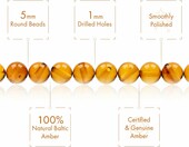 Amber Culture Koraliki bursztynowe 5 mm – naturalny bursztyn bałtycki – zdjęcie 2