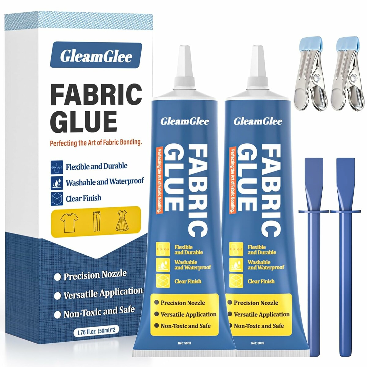 GleamGlee klej do tkanin 2x50ml, przezroczysty, wodoodporny