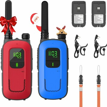 Radioddity PR-T3 - para krotkofalowek PMR446 z latarka, czerwono-niebieskie