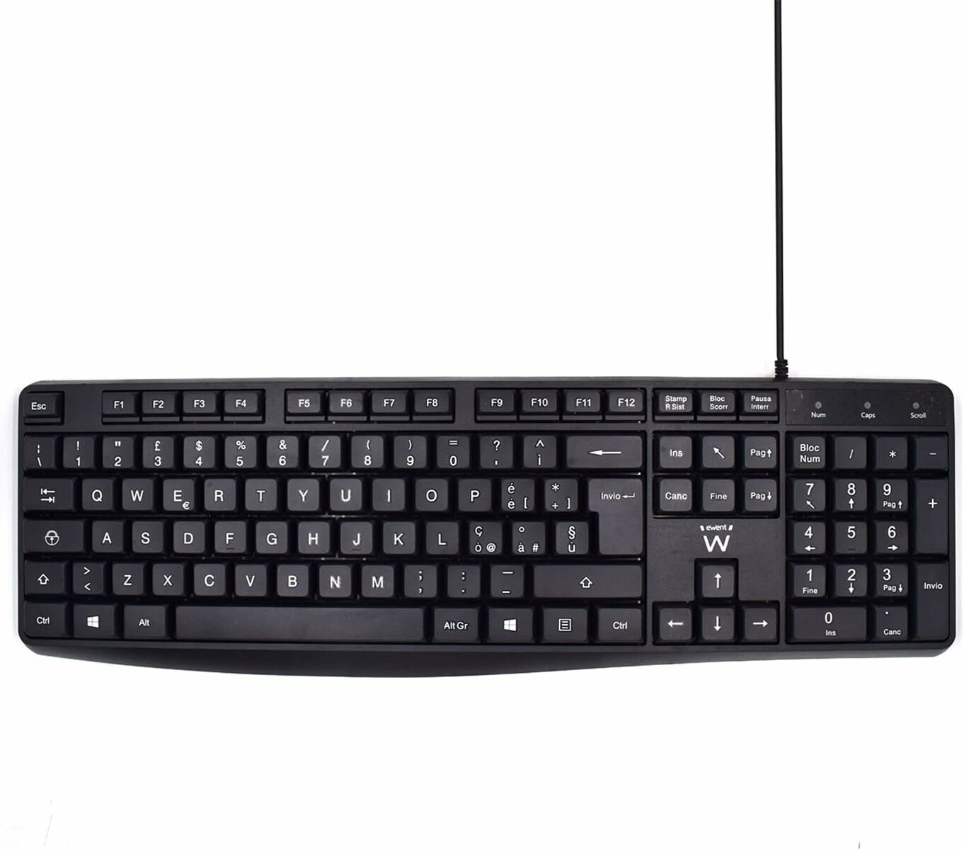 Ewent EW3000 - cicha klawiatura przewodowa USB, pelny rozmiar, czarna