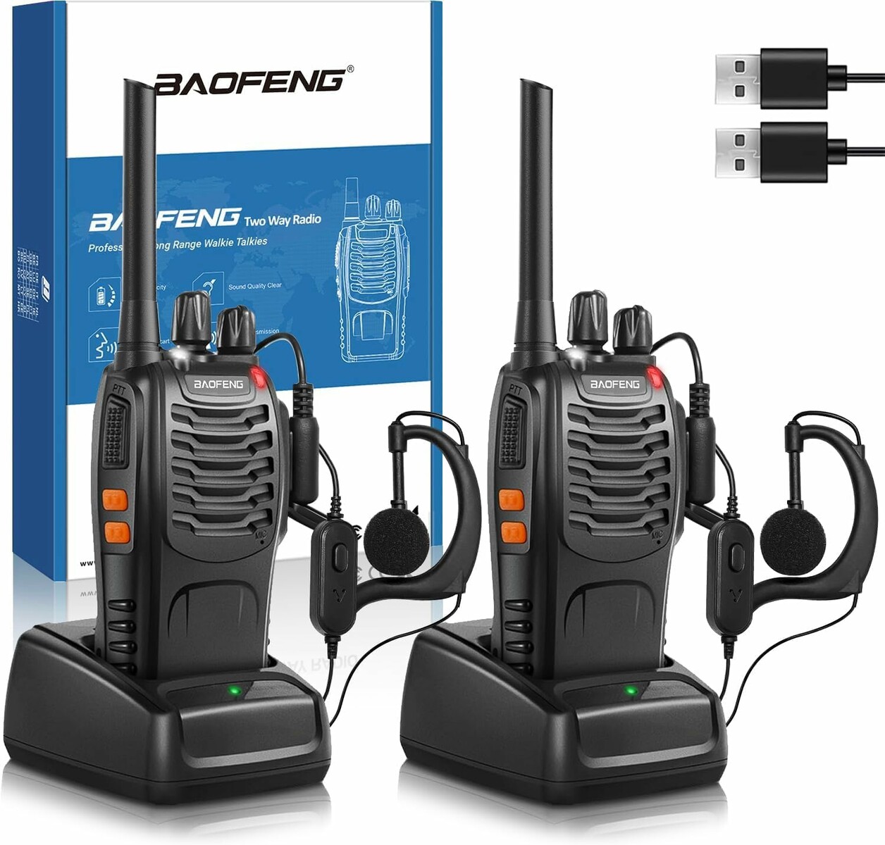 BAOFENG 88E - para krotkofalowek PMR446 z ladowaniem USB, czarne