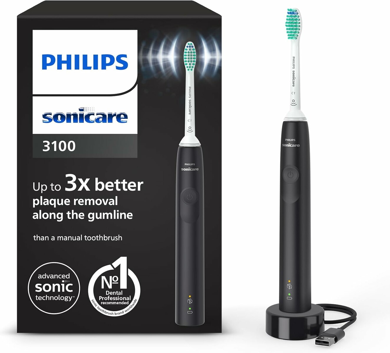Philips Sonicare 3100 HX3671/14 - szczoteczka soniczna z czujnikiem nacisku, czarna