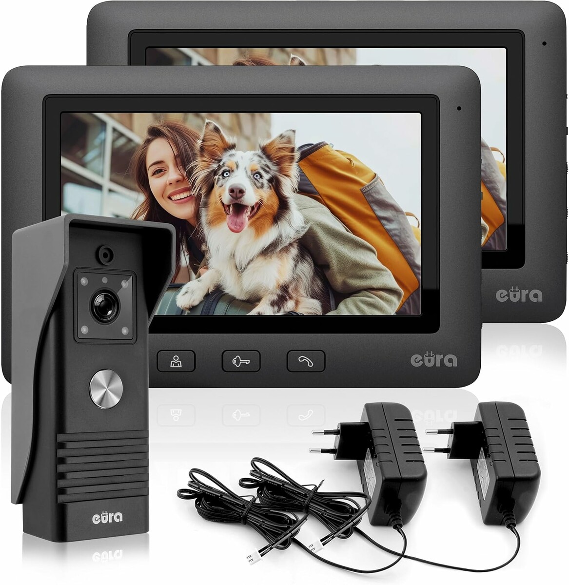 Eura VDP-45A3 Alpha - wideodomofon 4-przewodowy z 2 monitorami 7 cali, czarny
