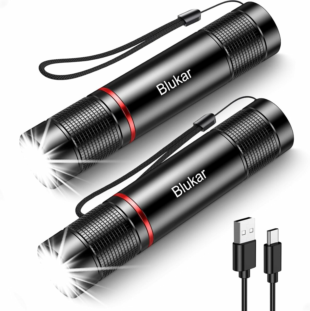 Blukar - latarka LED akumulatorowa 2000 lm, zoom, 2 szt.