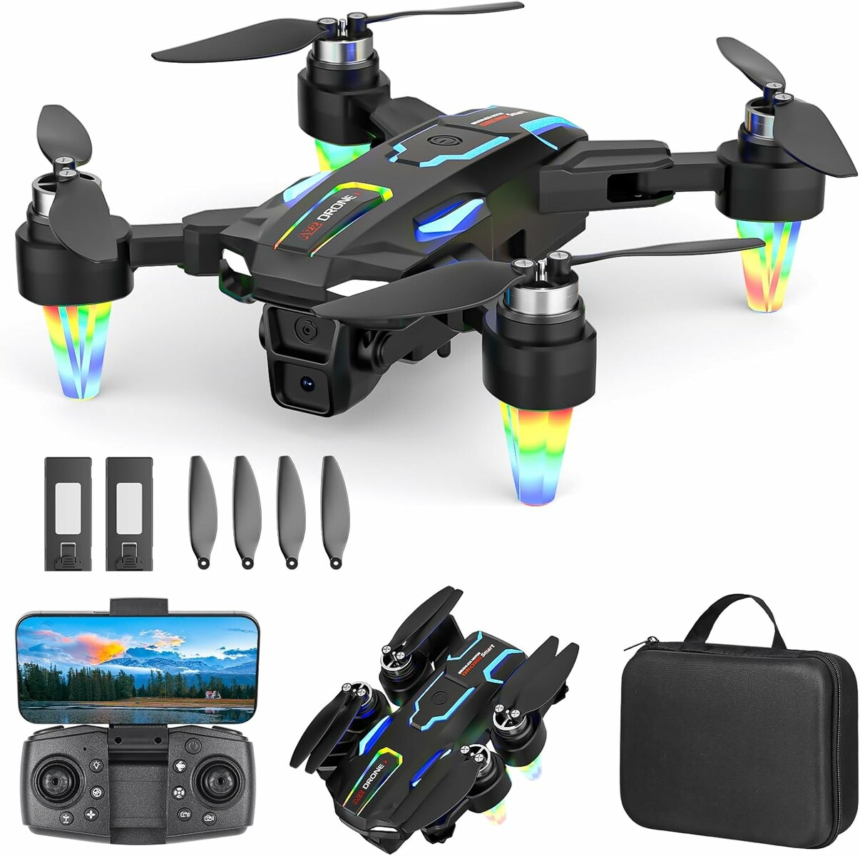 GuKKK - składany dron z kamerą 4K, FPV WiFi, 2 baterie