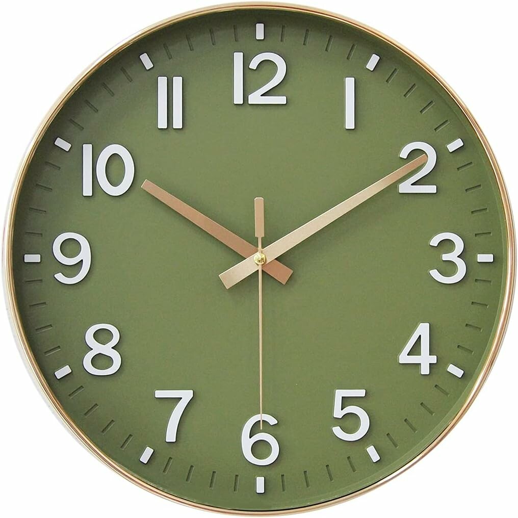 HZDHCLH - zegar ścienny 30 cm, cichy mechanizm, złoto-zielony