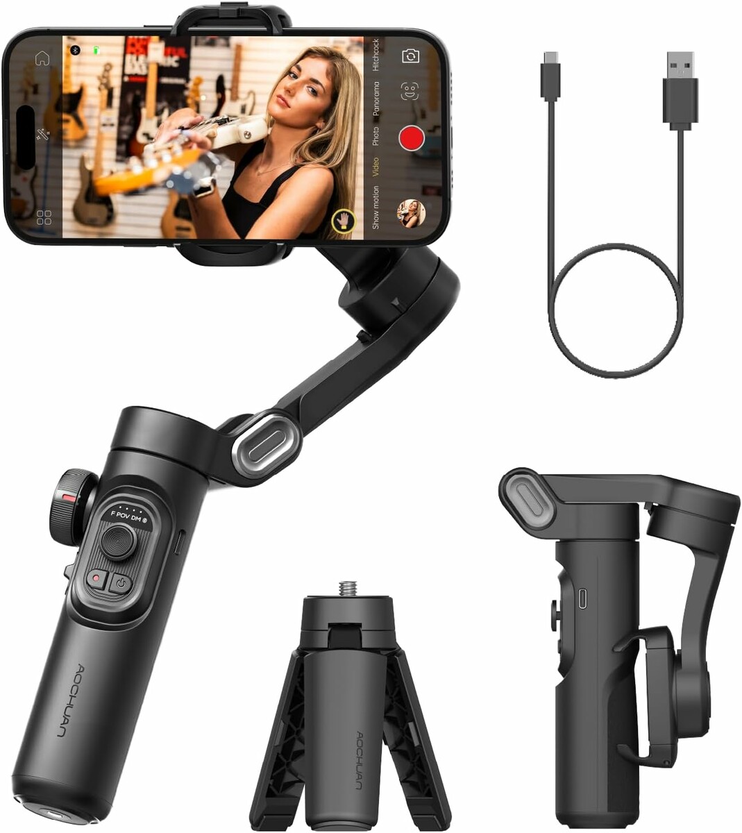AOCHUAN Smart XE - składany gimbal do smartfona, 3-osiowy, czarny