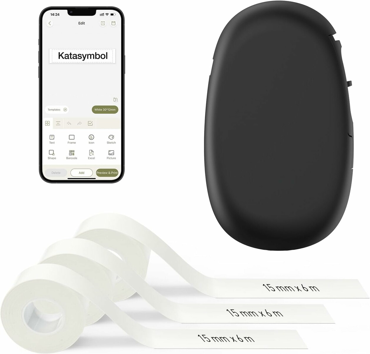 SUPVAN E10 - drukarka etykiet Bluetooth, przenośna, czarna, z 3 rolkami