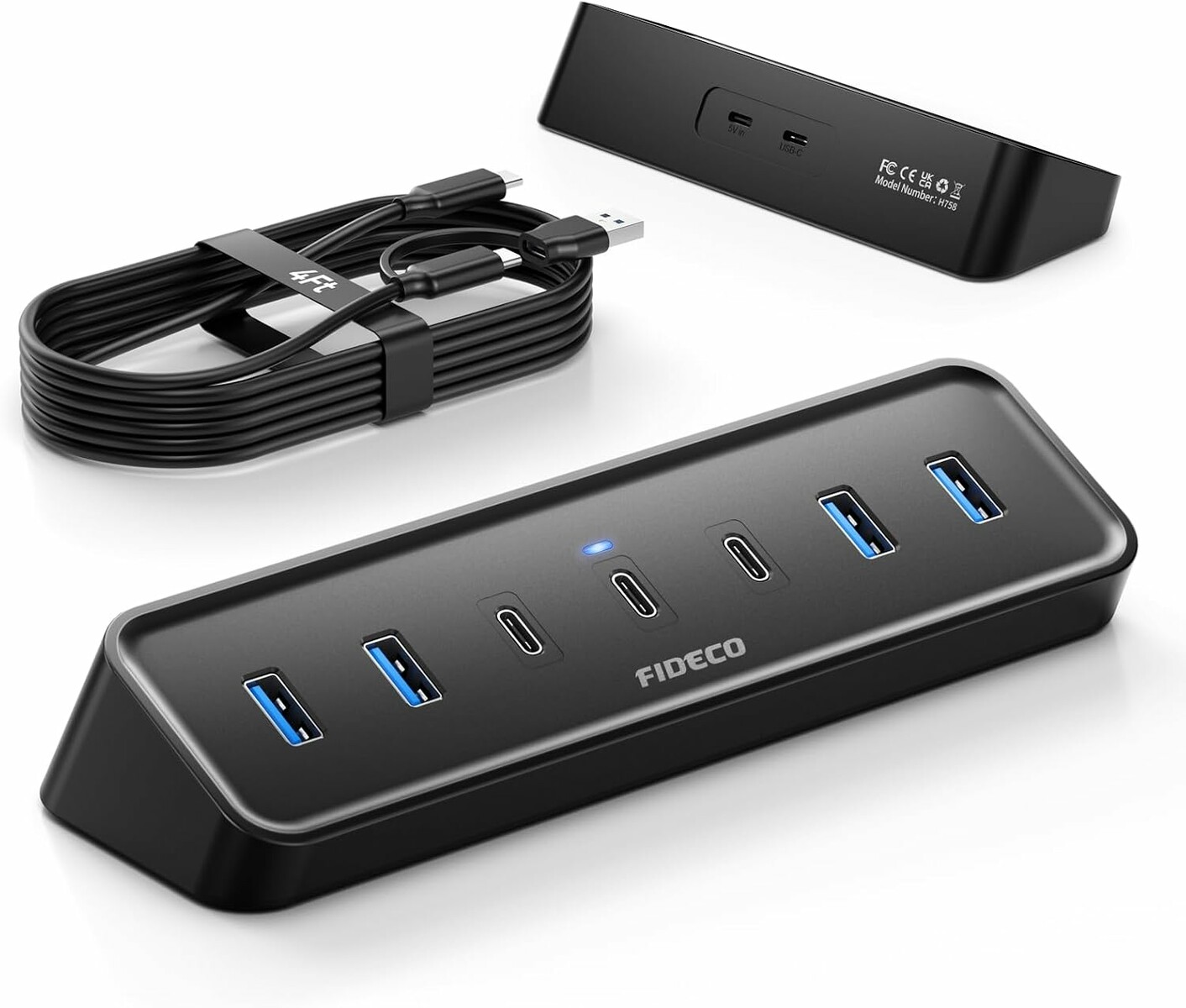 FIDECO H758 hub USB 3.0 7-portowy z kablem 1,2m, 4xUSB-A + 3xUSB-C