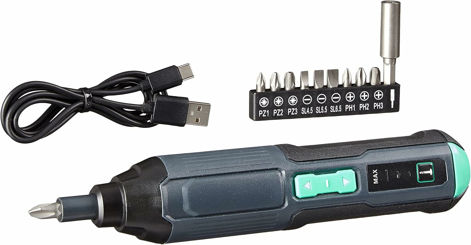 Wkrętarka akumulatorowa 4V z ładowaniem USB i zestawem 10 bitów