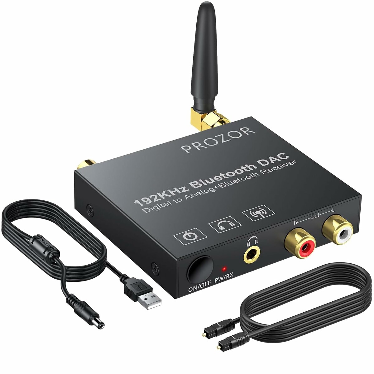 PROZOR konwerter DAC cyfrowo-analogowy z Bluetooth 5.0, optyczny/koncentryczny na RCA