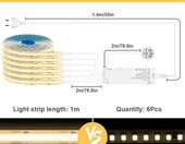 HOTUT zestaw 6 taśm LED COB 1m 12V z pilotem - ciepła biel, ściemnialne – zdjęcie 2