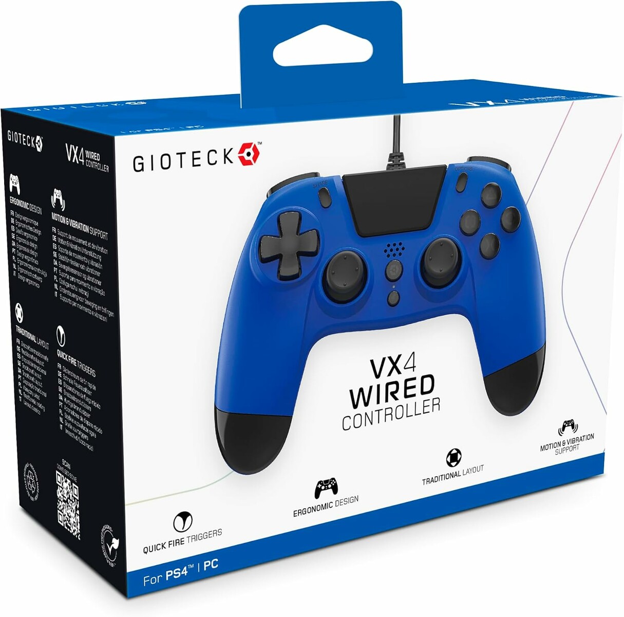 Gioteck VX-4 – przewodowy pad USB do PS4, niebieski