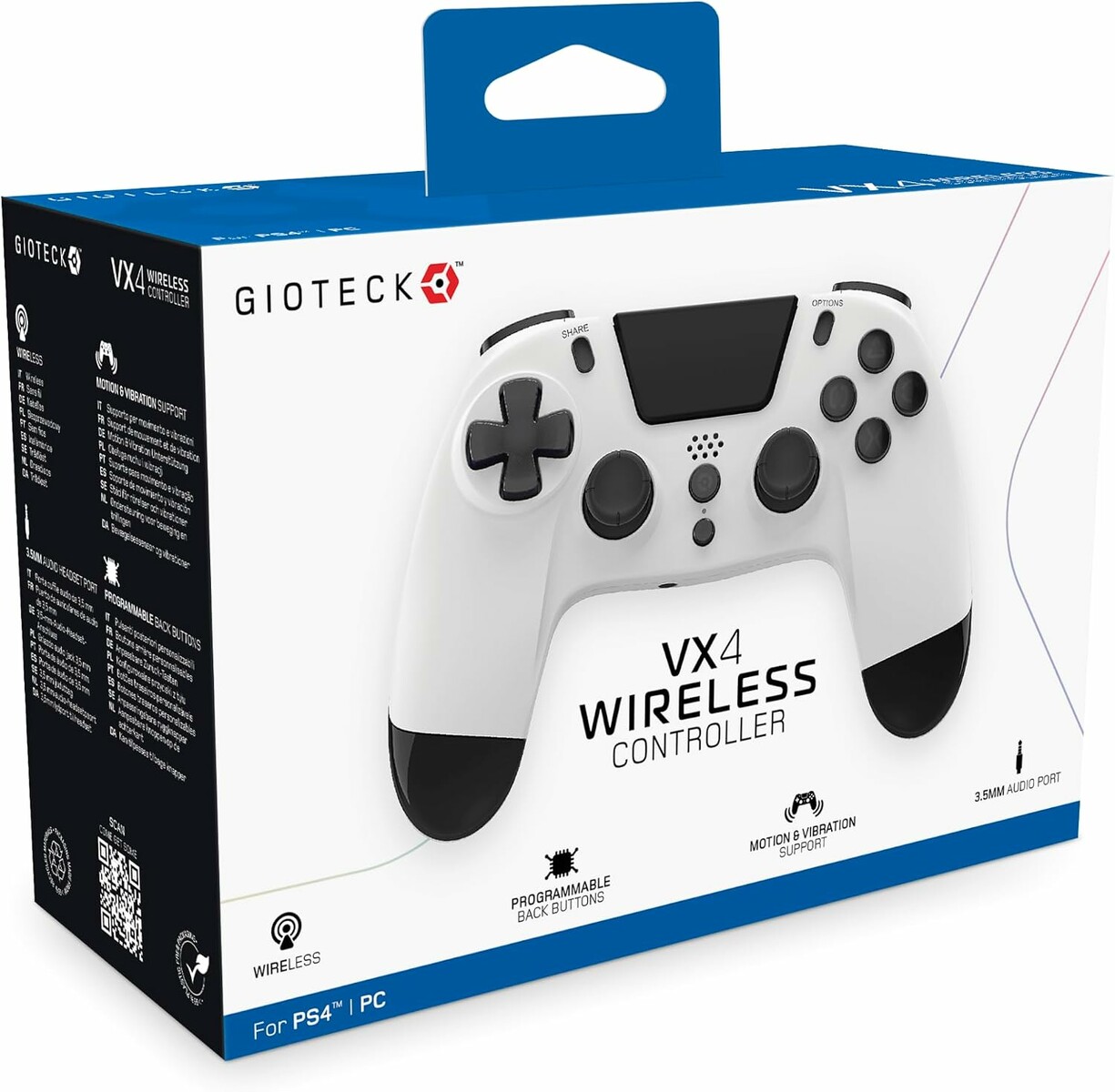 Gioteck VX4 Premium – bezprzewodowy pad Bluetooth do PS4 i PC, biały