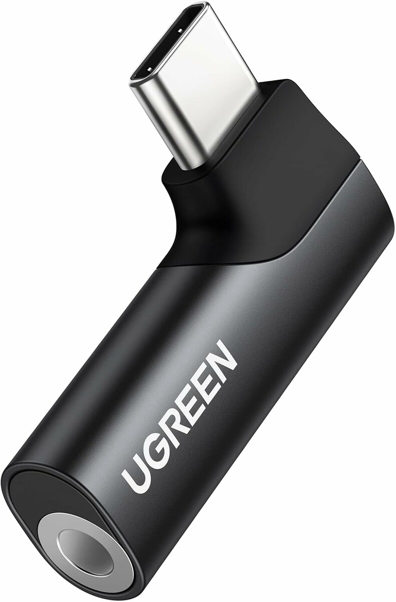 UGREEN USB-C na jack 3,5 mm – kątowy adapter audio 90°, czarny