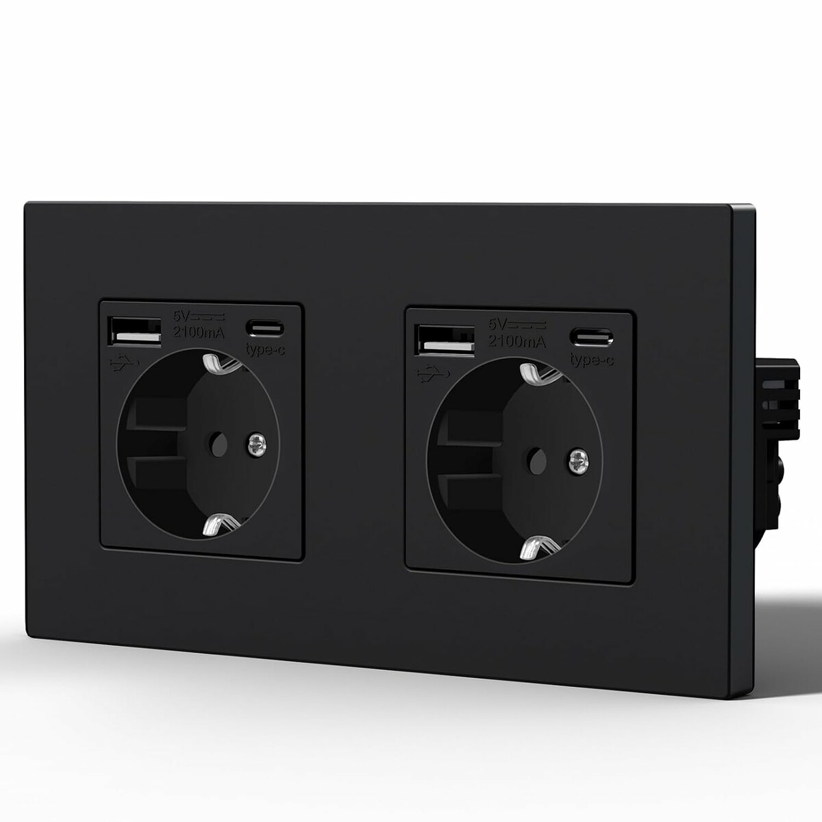 BSEED – gniazdko elektryczne podwójne Schuko z portem USB-C, czarne