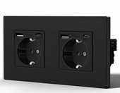 BSEED – gniazdko elektryczne podwójne Schuko z portem USB-C, czarne – zdjęcie 1