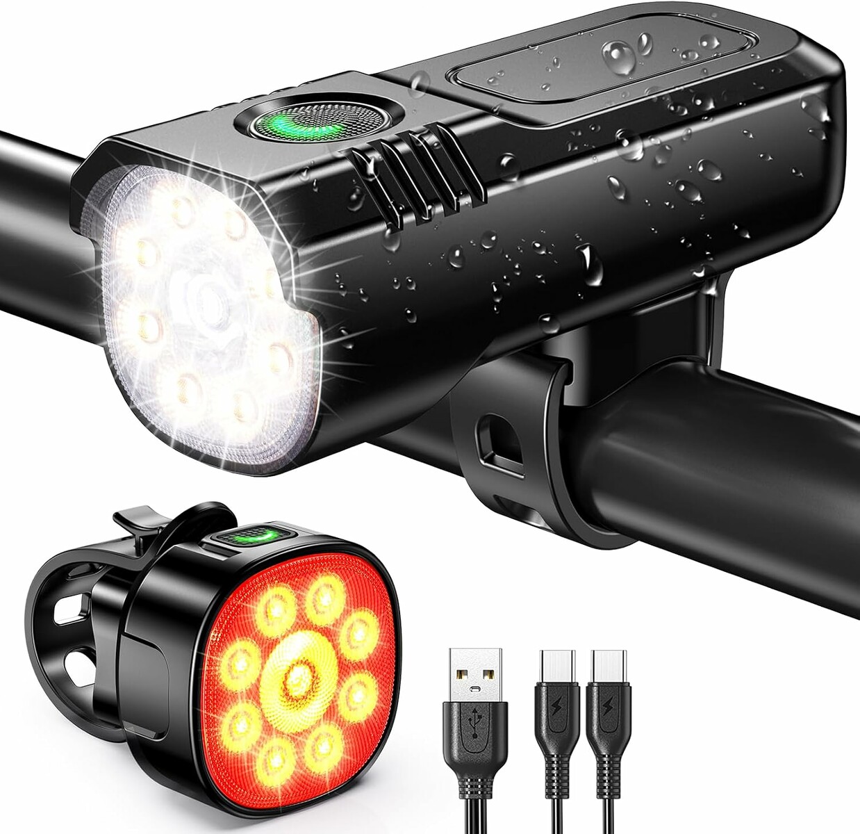 ISEYOU G90 Zestaw oświetlenia rowerowego LED 1000 lm - przód i tył, USB