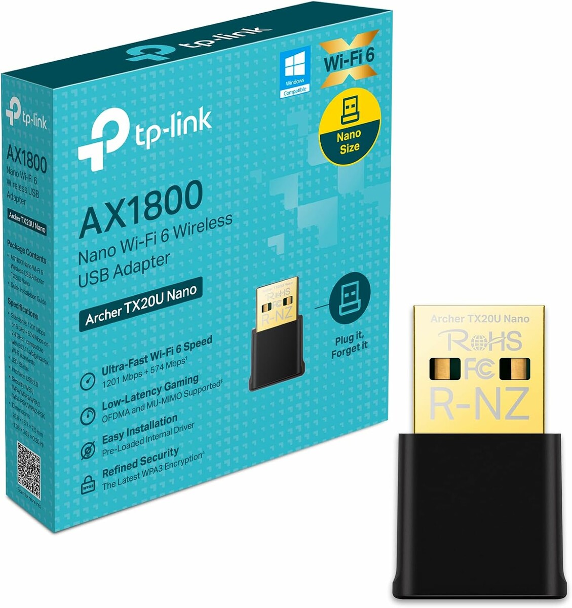 TP-Link Archer TX20U Nano – karta sieciowa USB Wi-Fi 6 AX1800, czarna