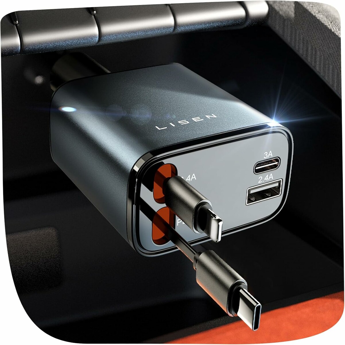 LISEN ładowarka samochodowa 4w1 USB-C 75 W z wysuwanym kablem