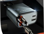 LISEN ładowarka samochodowa 4w1 USB-C 75 W z wysuwanym kablem – zdjęcie 1