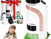 YGVQN mini mikroskop kieszonkowy 50-300x z LED, zabawka STEM dla dzieci – zdjęcie 1