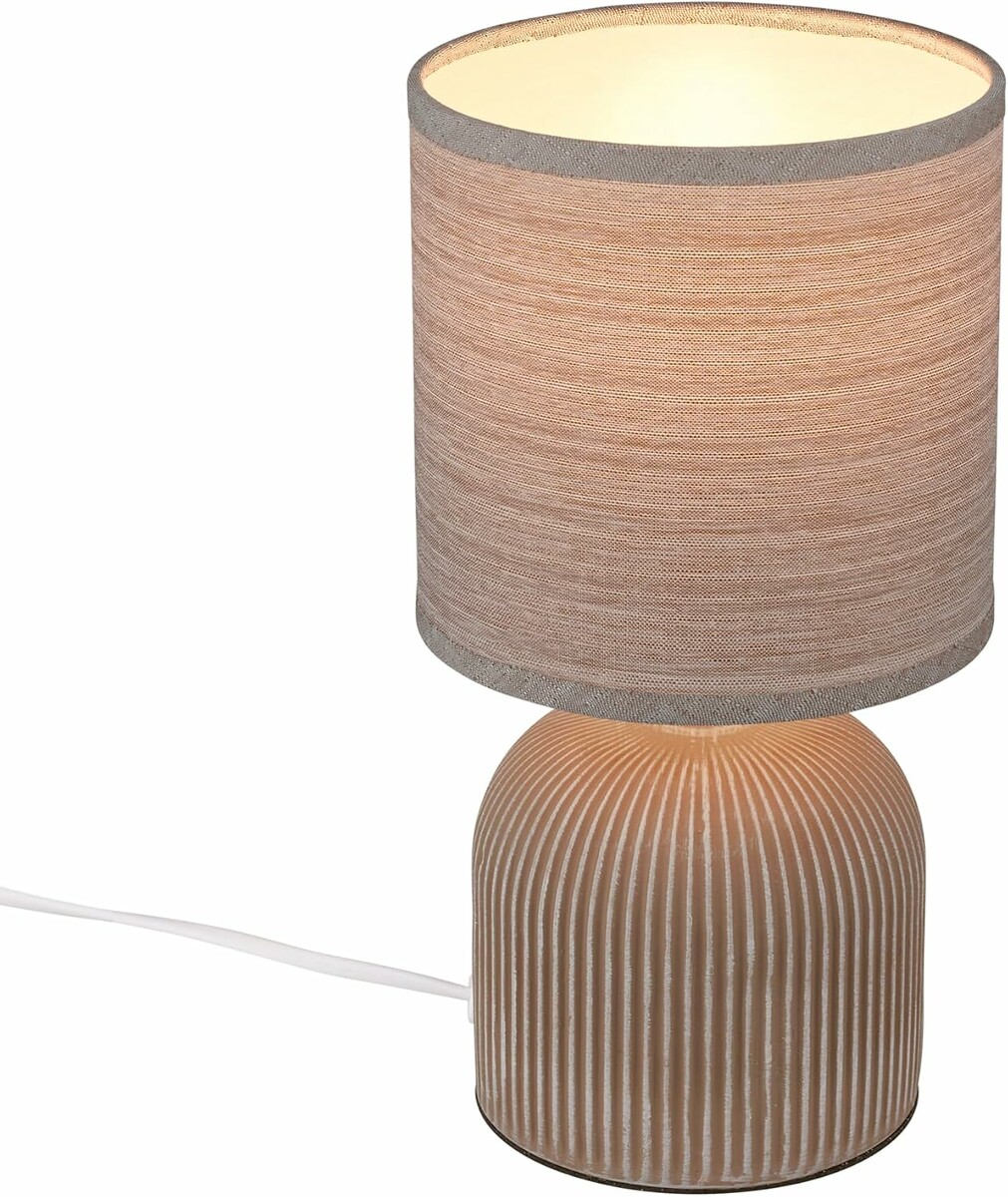 BRILONER Lampa Stołowa z Abażurem – ceramiczna podstawa, brąz